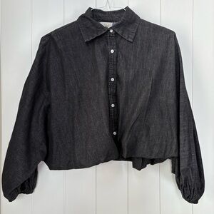 Elan Black Button-Up Cropped Top